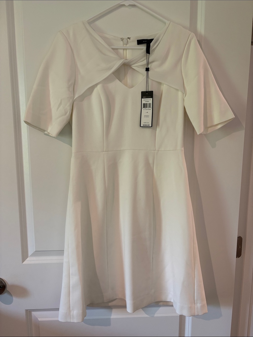 BCBGMaxAzria White Fit-and-Flare Dress with Keyhole Detail